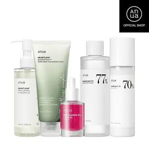 ANUA Ultimate Korean Skincare Set I Cleansing Oil, FoamCleanser, Toner, Dark Spot Serum & Moisturizing Lotion IHydrating Glass Skin Routine with Niacinamide